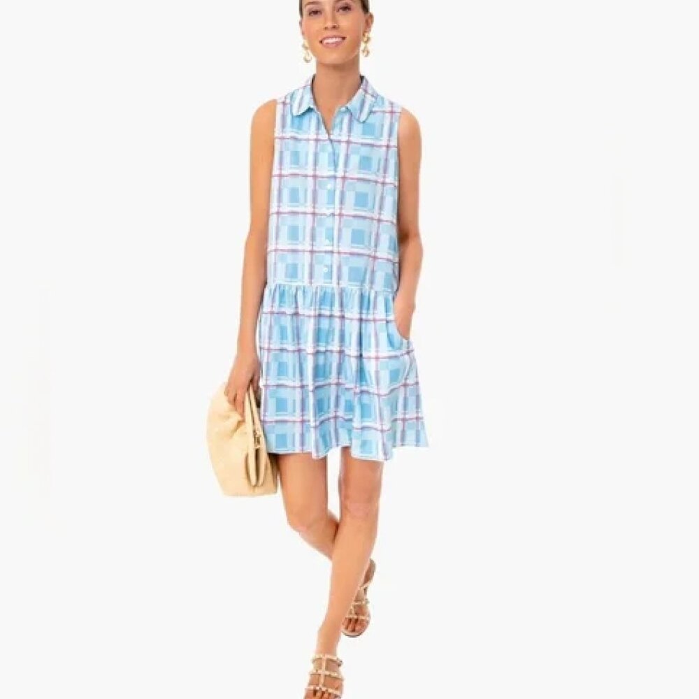 Tuckernuck Westport Trellis Sleeveless Hayes Shirt Dress Small Windowpane EUC